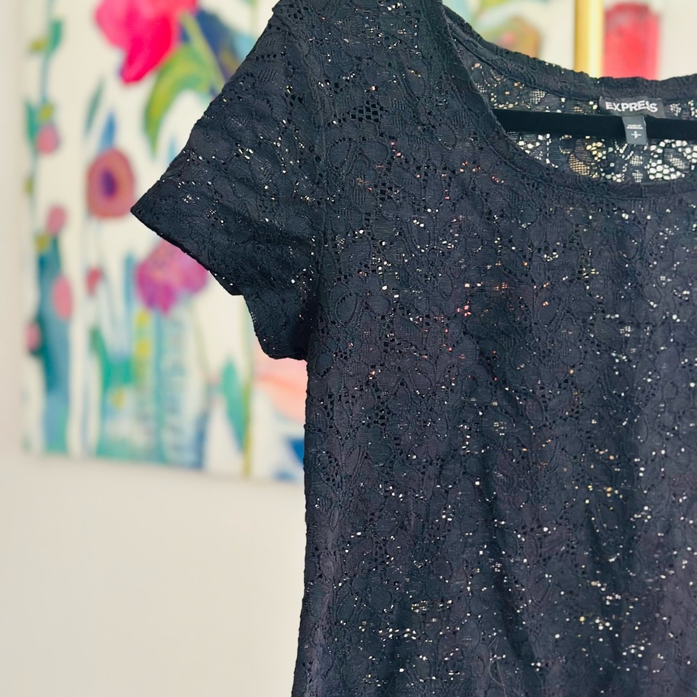 Express Black Floral Lace Crop Top